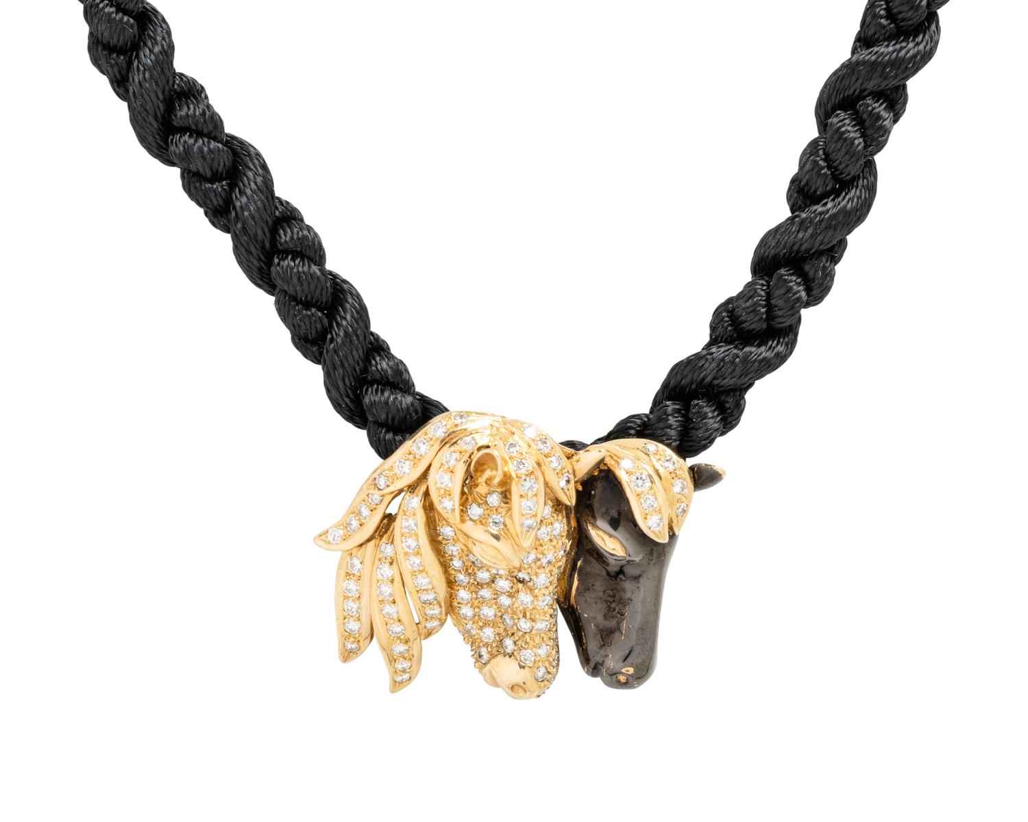 YELLOW GOLD, DIAMOND AND ENAMEL HORSE PENDANT