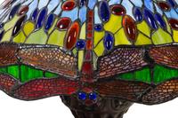 An Art Nouveau Style Cast Bronze and Leaded Glass Dragonfly Table Lamp