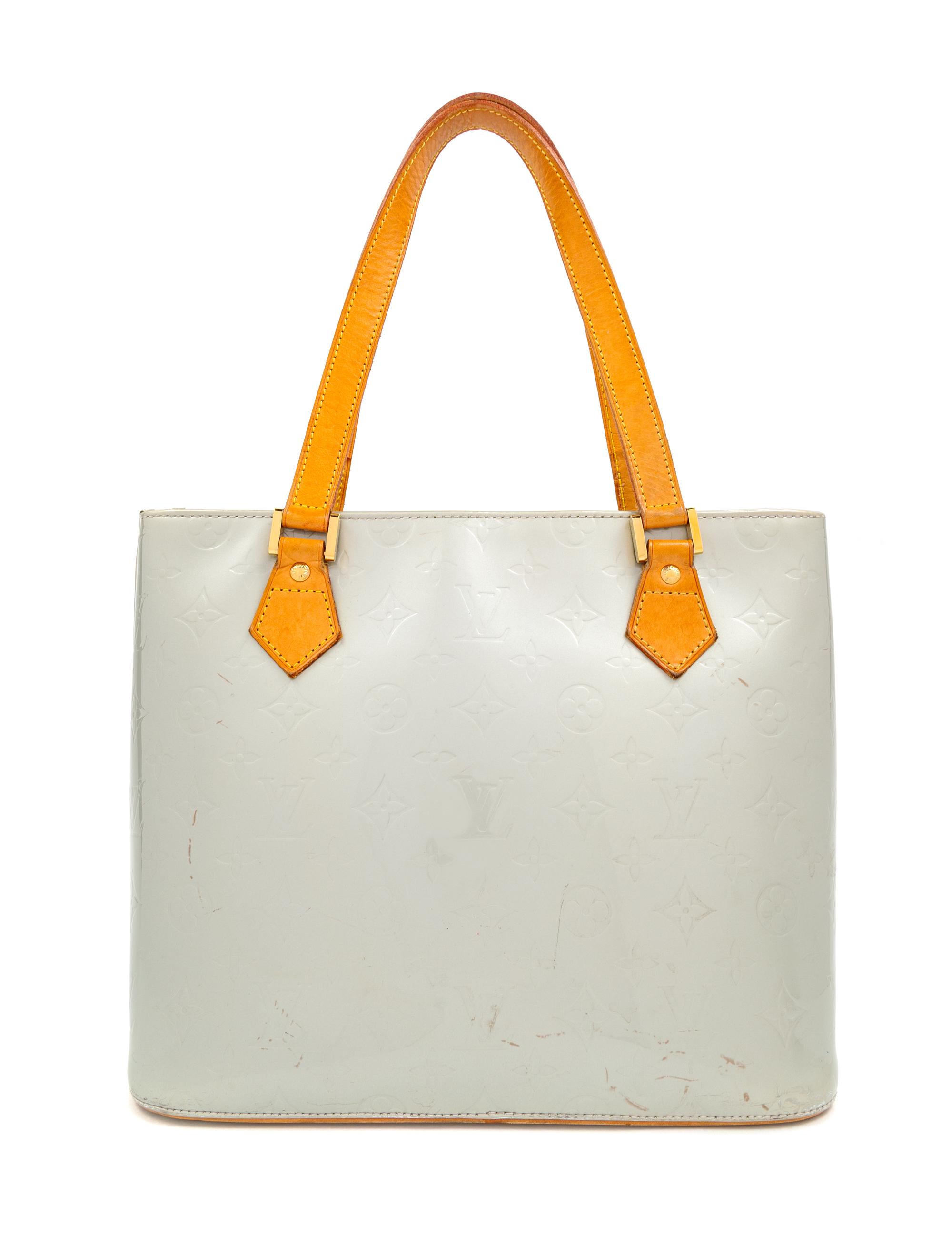 A Louis Vuitton Silver Vernis Houston Tote Bag, 10" H x 11.5" W x 5" D; Strap drop: 7".