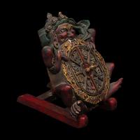 A Mongolian Metal Inset Painted Wood Figure of a Bodhisattva