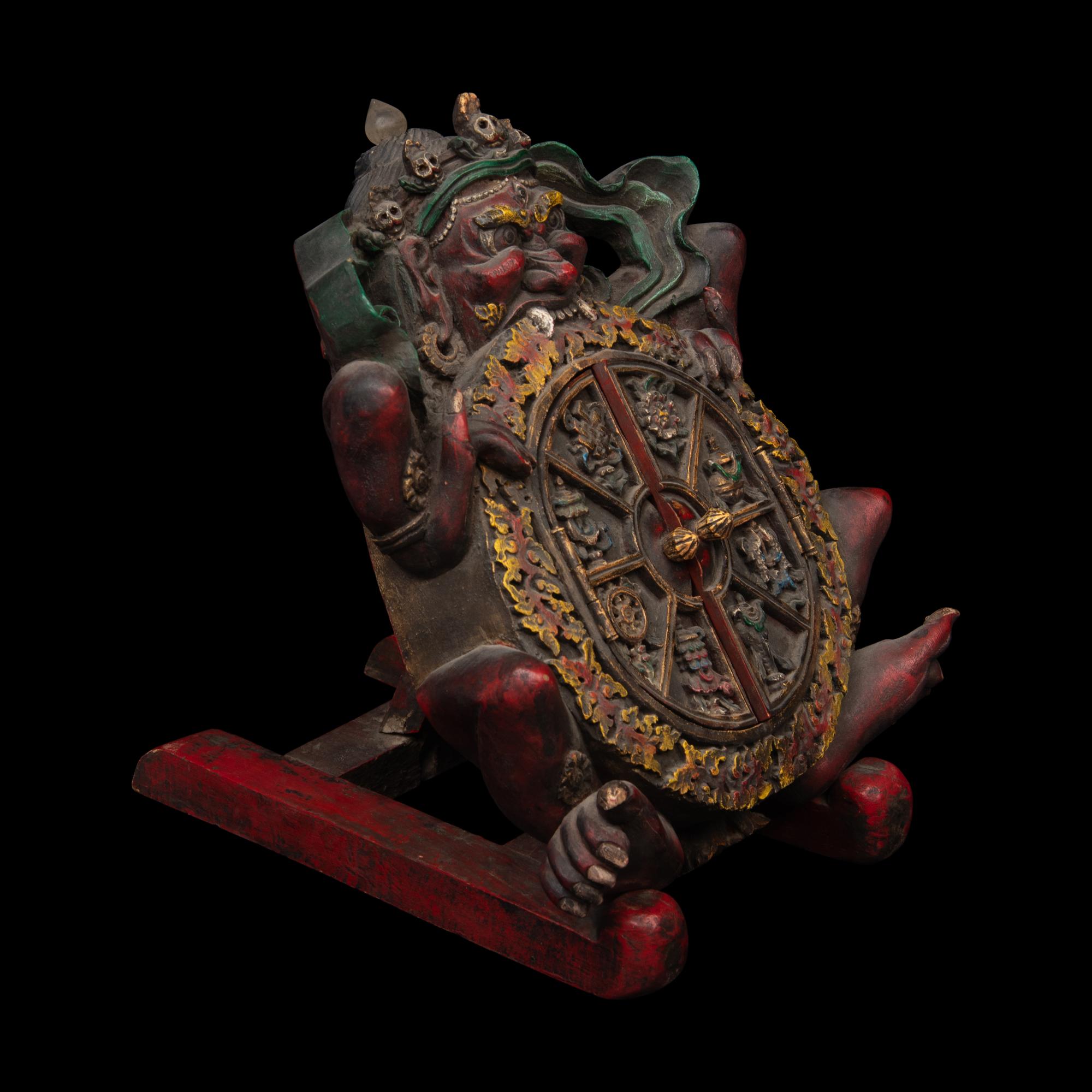 A Mongolian Metal Inset Painted Wood Figure of a Bodhisattva