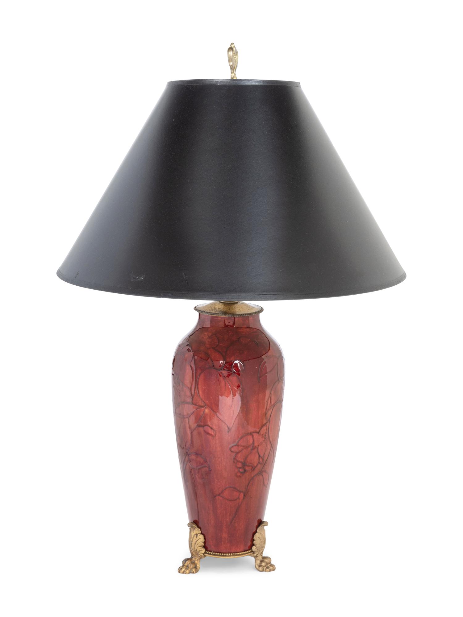 An English Red-Glazed Pottery Vase Mounted as a Lamp
