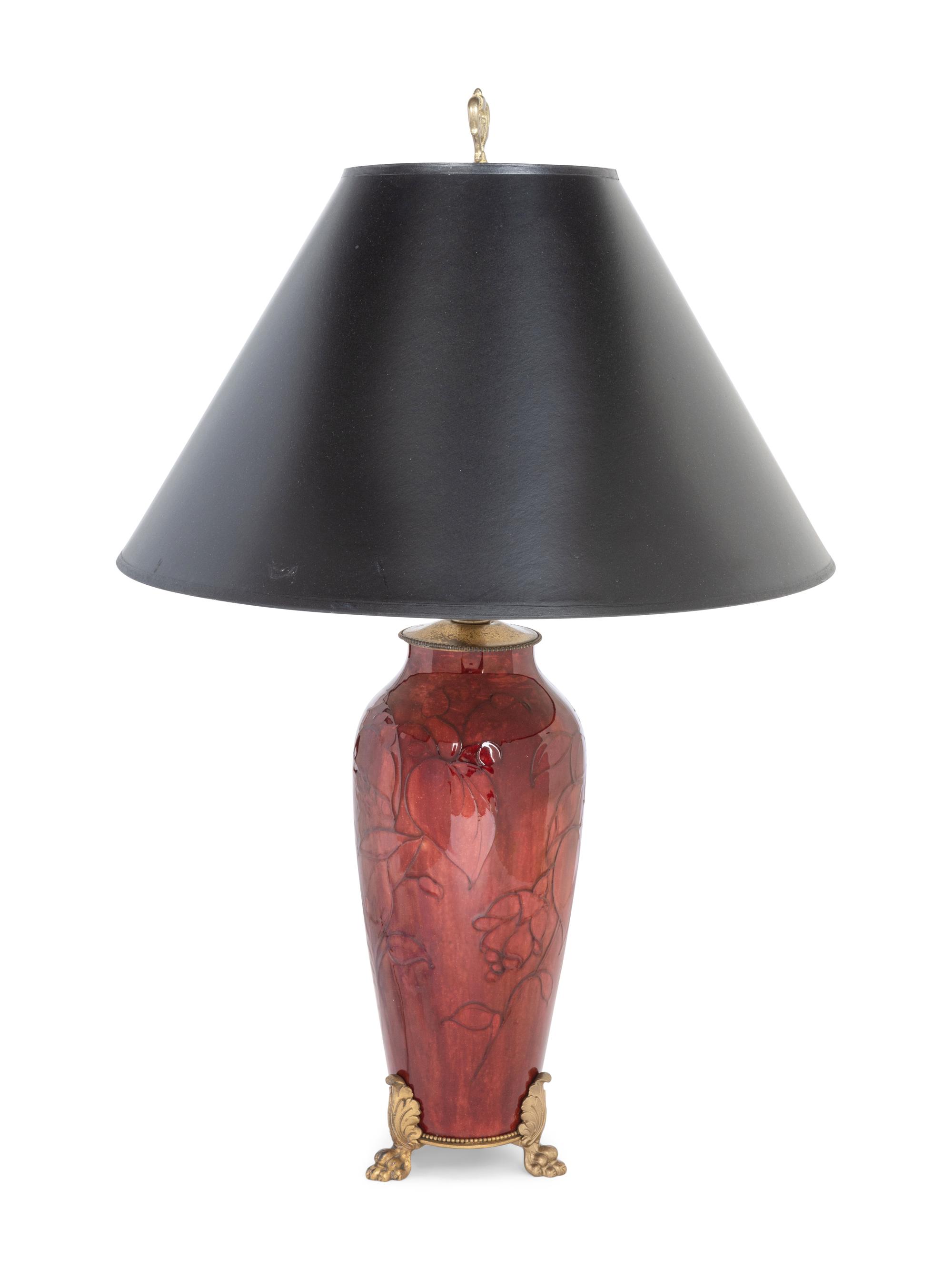 An English Red-Glazed Pottery Vase Mounted as a Lamp