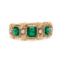 DAVID WEBB, YELLOW GOLD, DIAMOND AND GREEN GLASS BRACELET