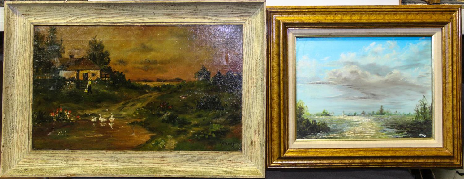 A Group of Seven Decorative Paintings Largest 20 x 29 1/2 inches.