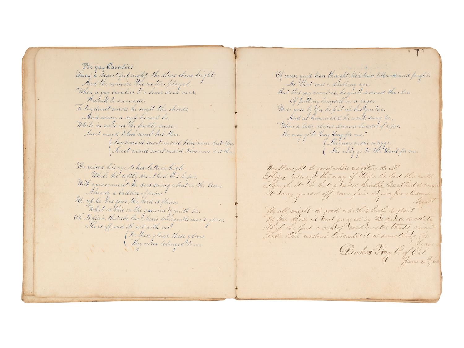 [MARITIME]. Log of the Barques Wavelet , Looling , and J.H. Wills documenting journeys in East Asia, ca 1862-1865. [ With: ] Notebook containing sea shanties and sketches of ships, ca 1862-63.