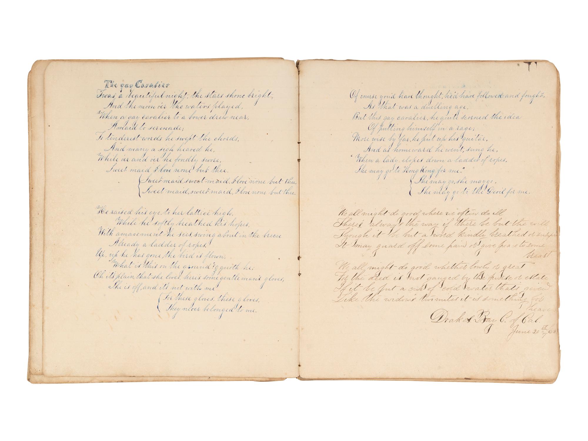 [MARITIME]. Log of the Barques Wavelet , Looling , and J.H. Wills documenting journeys in East Asia, ca 1862-1865. [ With: ] Notebook containing sea shanties and sketches of ships, ca 1862-63.