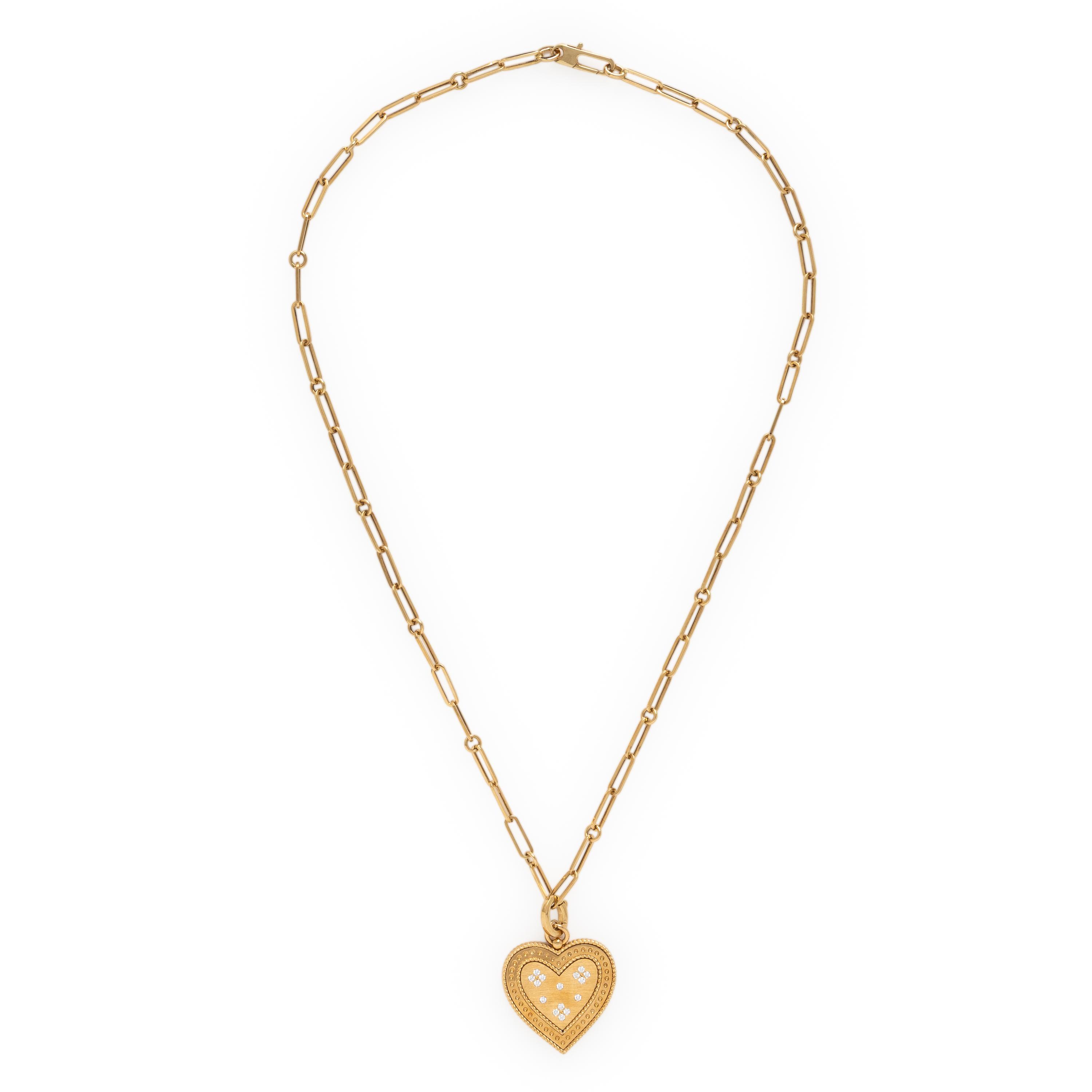 Roberto Coin, Yellow Gold and Diamond Heart Pendant Necklace