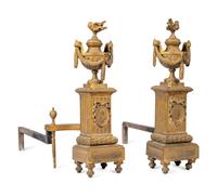 A Pair of Louis XVI Style Gilt Bronze Andirons
