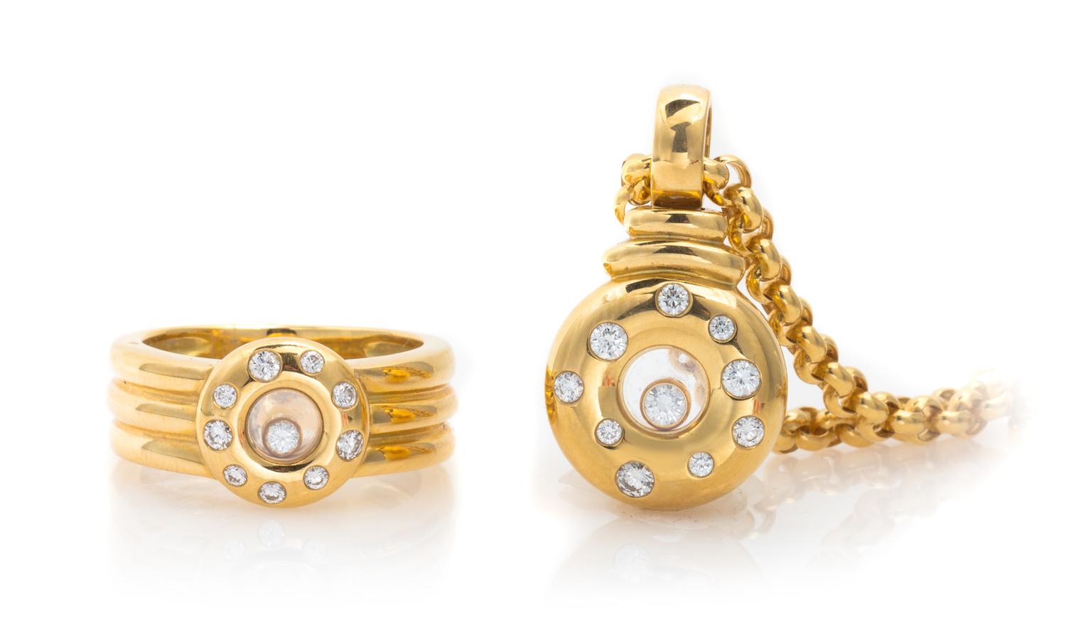 An 18 Karat Yellow Gold and Diamond "Happy Diamond" Demi Parure, Chopard, 31.50 dwts.