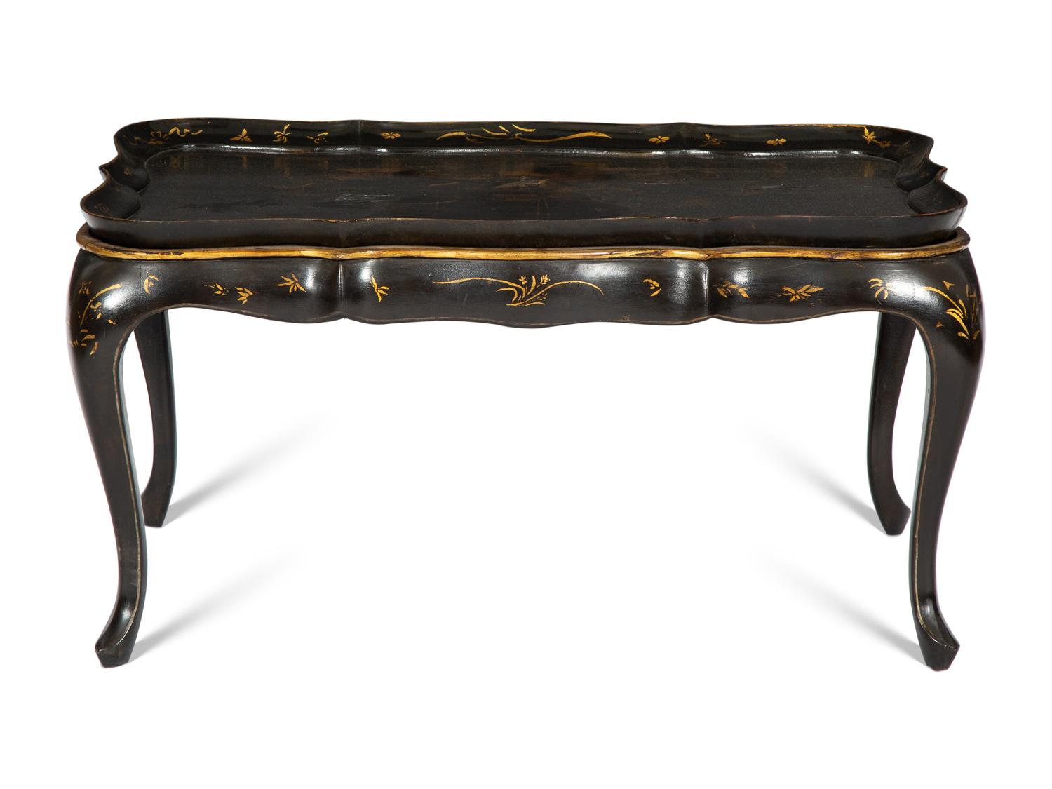 A Black and Gilt Chinoiserie-Decorated Tray Top Low Table