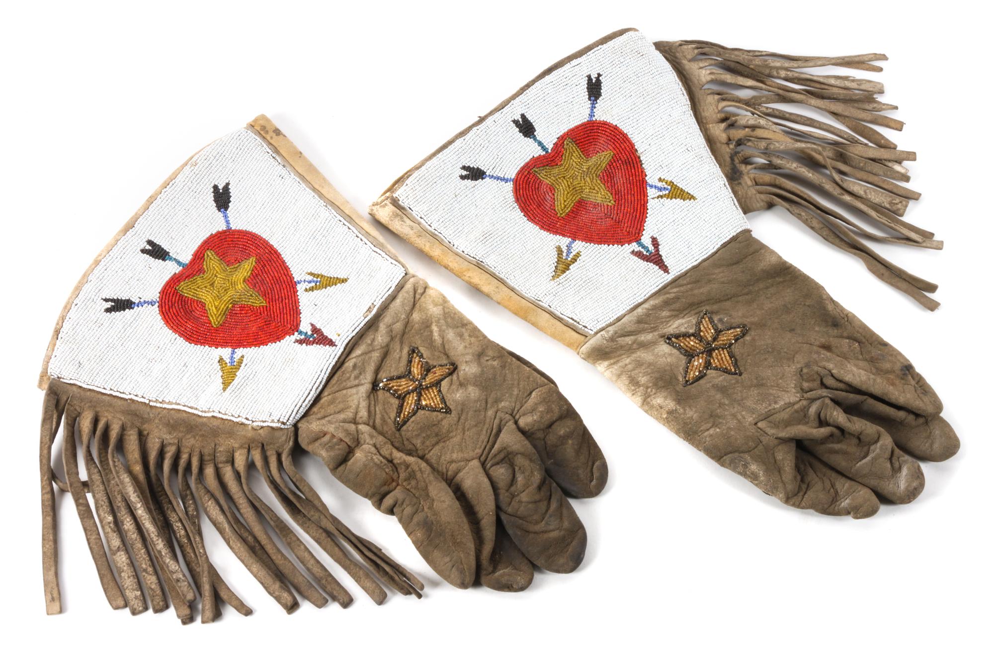 Pair of Plateau Area Beaded Gauntlets Length 13 1/2 x width 8 1/4 inches — Early 20th Century
