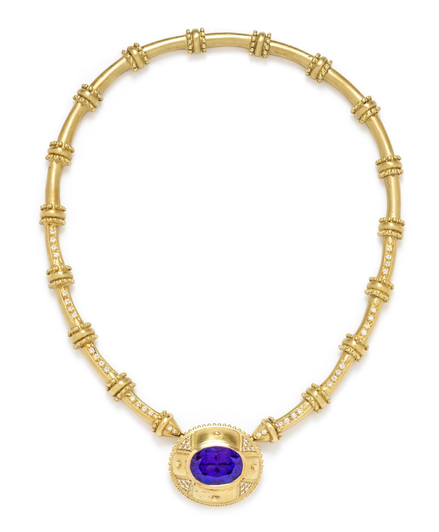 An 18 Karat Yellow Gold, Tanzanite and Diamond Necklace, Circa 1994, 55.50 dwts.