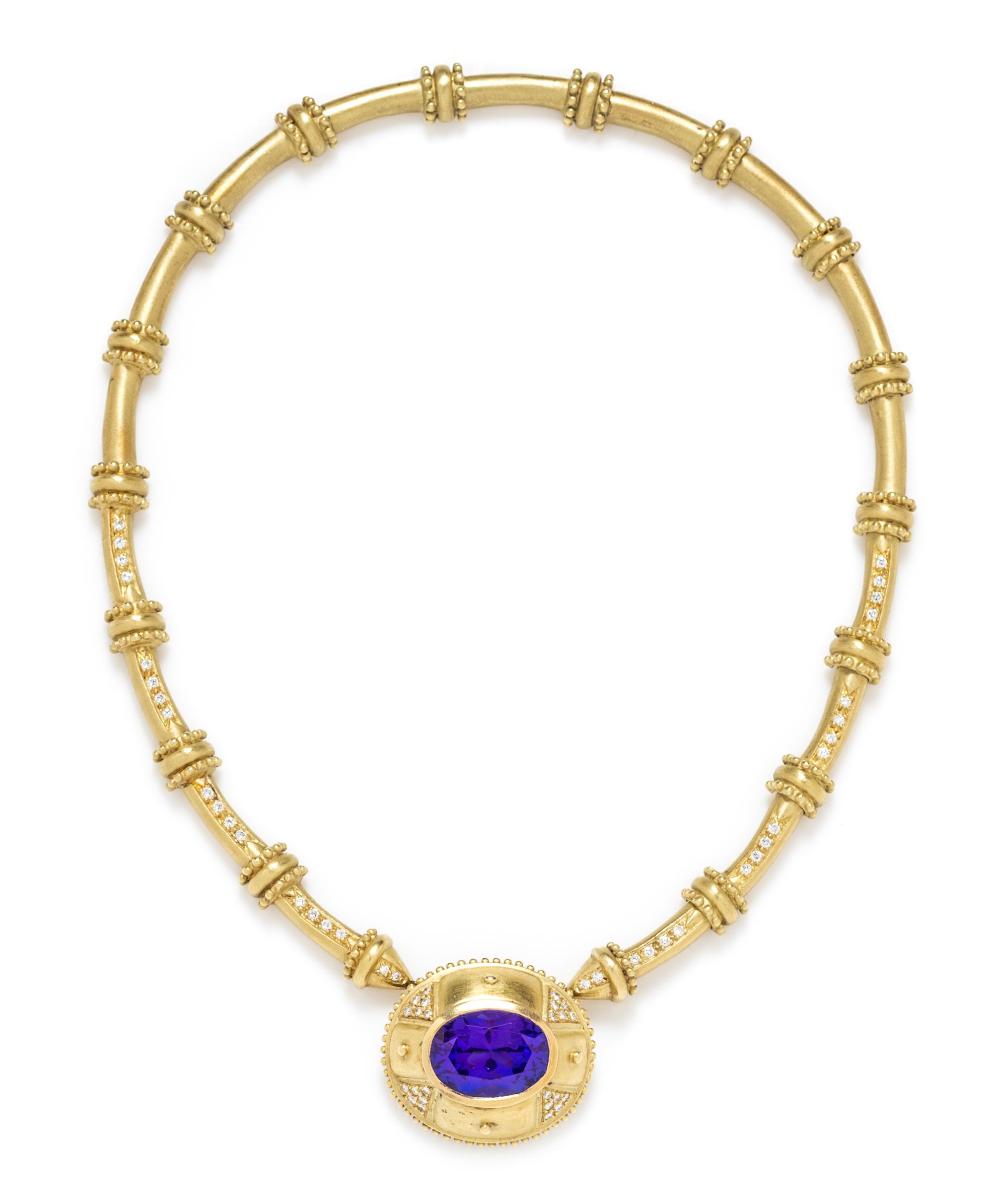 An 18 Karat Yellow Gold, Tanzanite and Diamond Necklace, Circa 1994, 55.50 dwts.