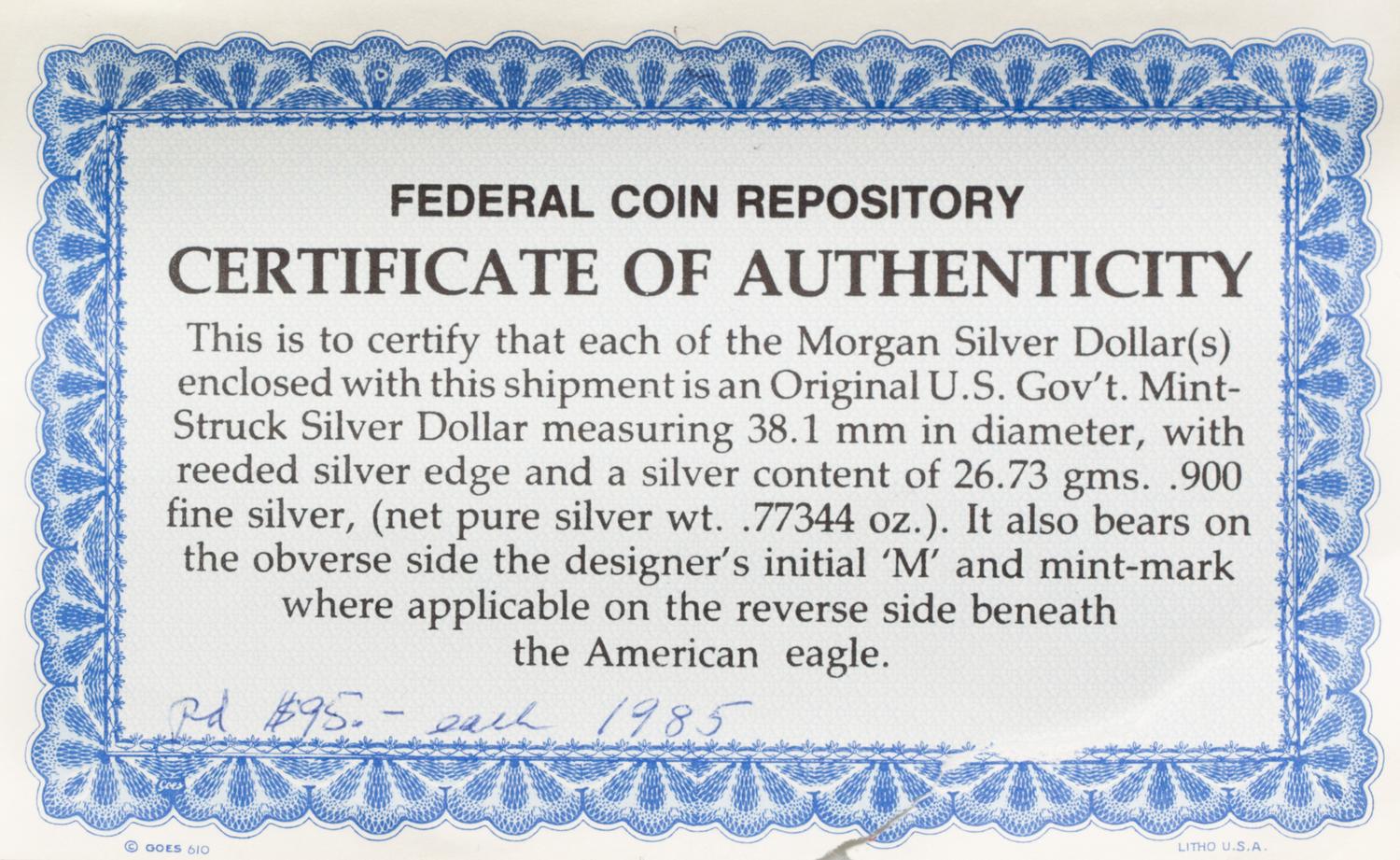 United States of America, Morgan Silver Dollar Proof Set — Proof Set of Morgan Silver Dollars