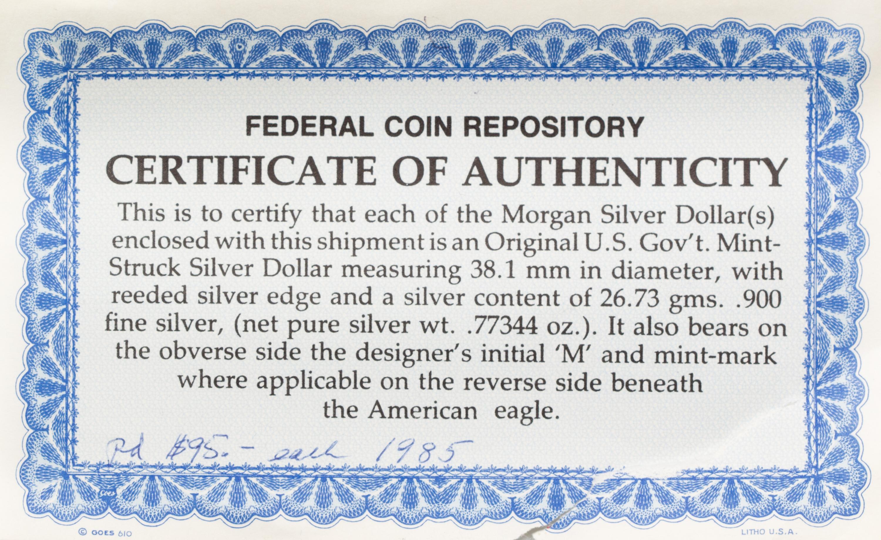 United States of America, Morgan Silver Dollar Proof Set — Proof Set of Morgan Silver Dollars