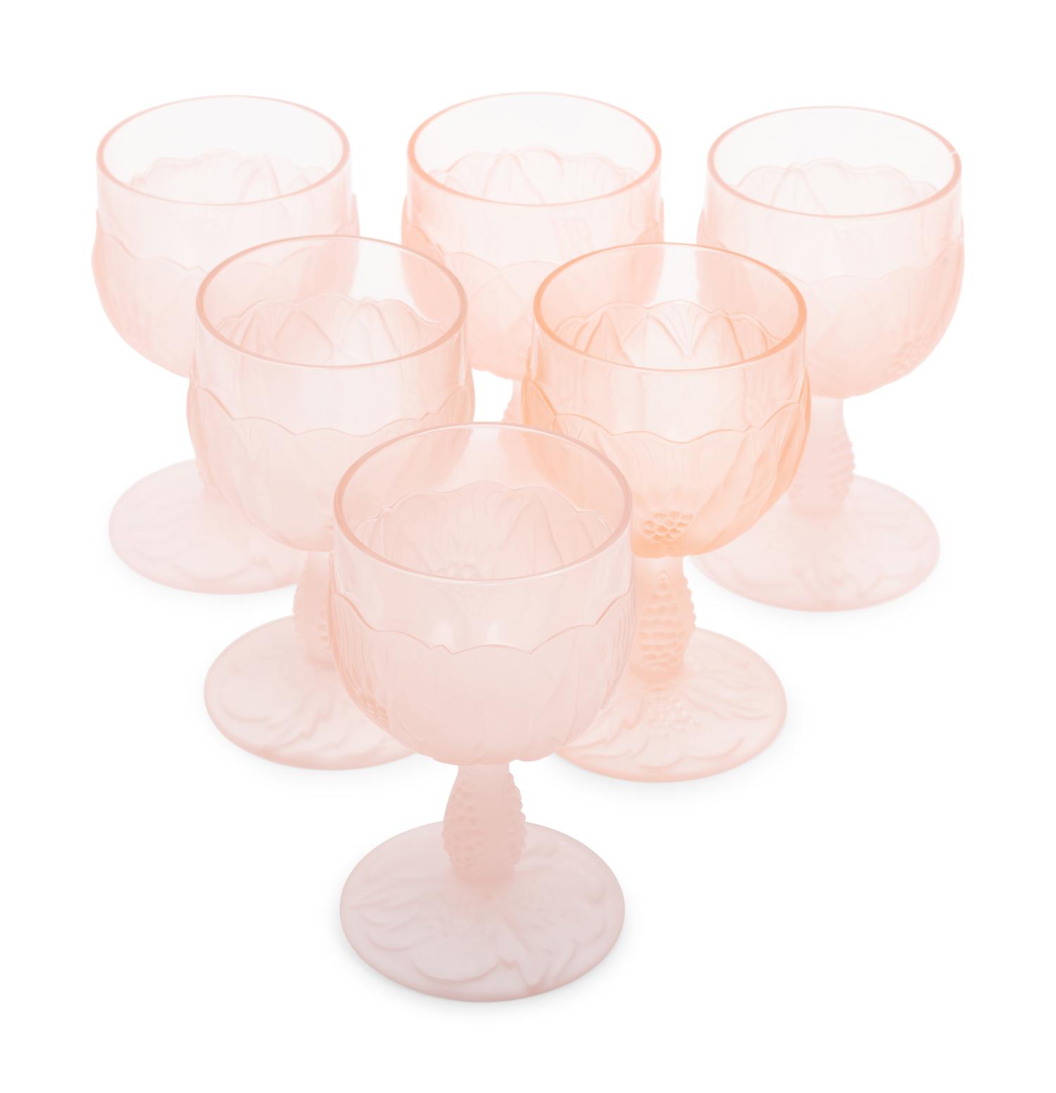 A Set of Pink Molded and Frosted Glass Stemware Articles
