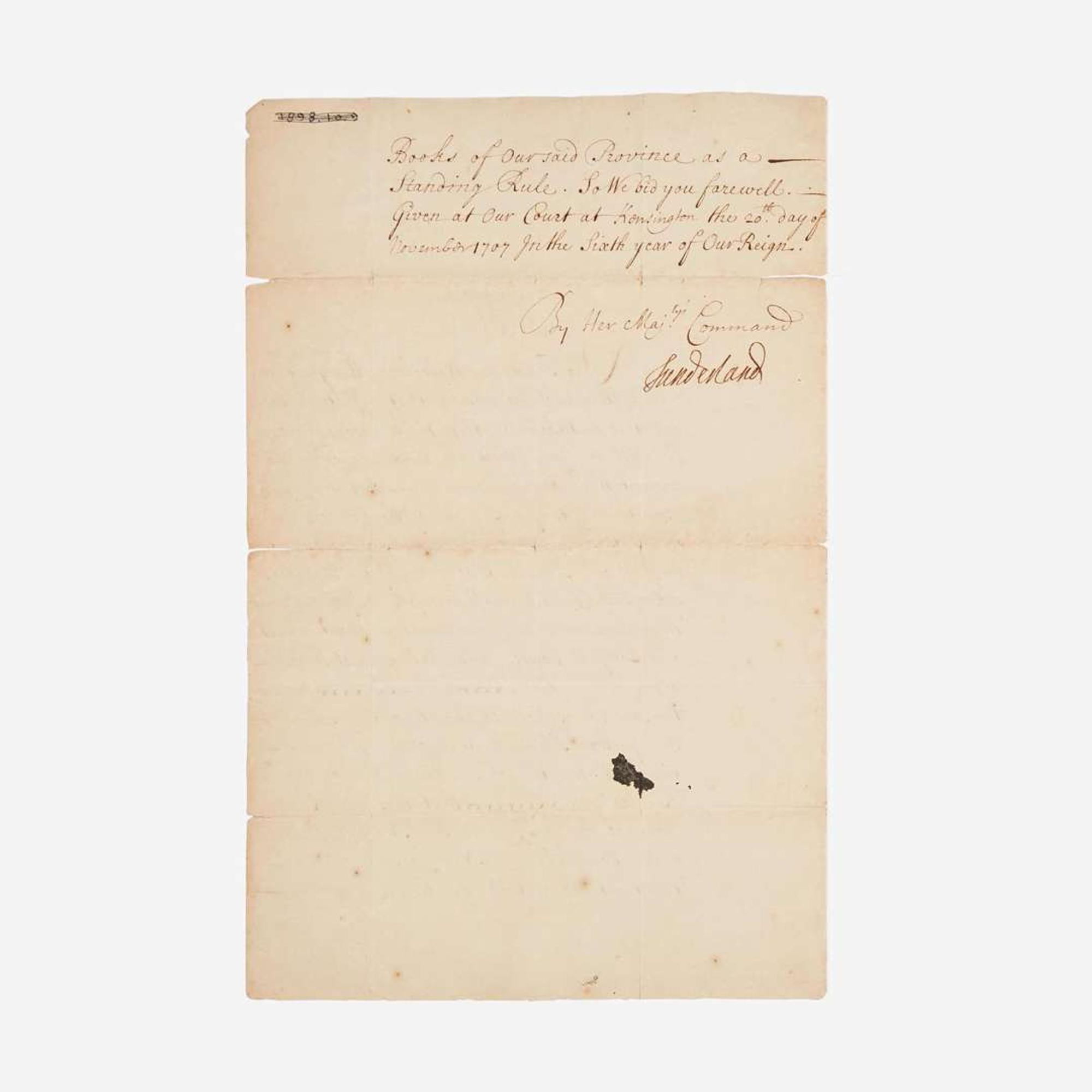 [Autographs & Manuscripts] Anne, Queen, of Great Britain Manuscript Document, signed