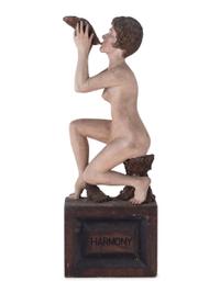 Two Painted Folk Art Carvings of Nude Women
