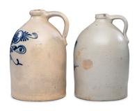 Two Two-Gallon Cobalt-Decorated Stoneware Jugs