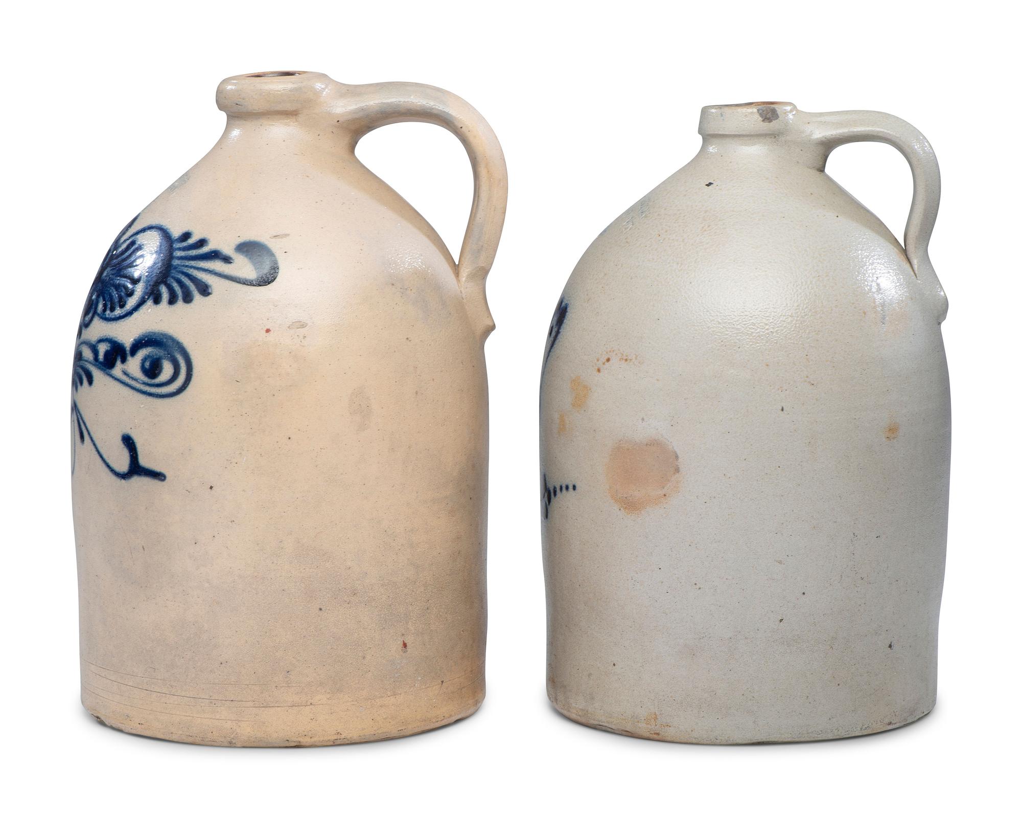 Two Two-Gallon Cobalt-Decorated Stoneware Jugs
