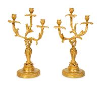 A Pair of Louis XV Style Gilt Bronze Three Light Candelabra — 19TH CENTURY