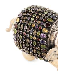 An East Indian Silver Plated and Jeweled Figure of an Elephant