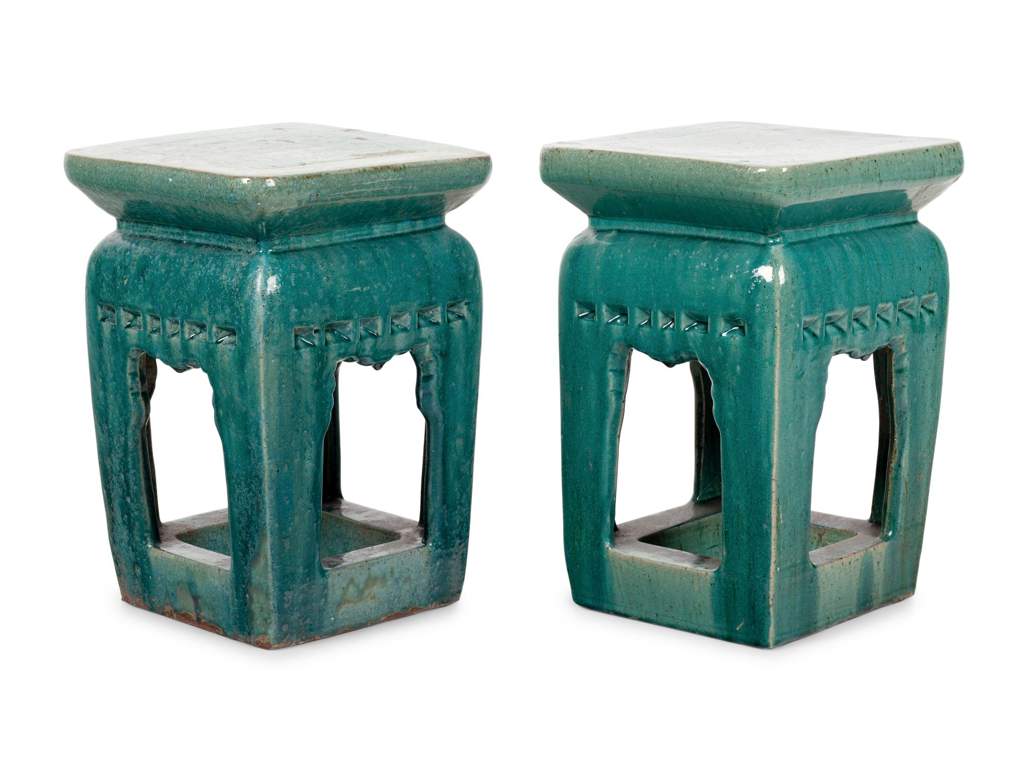 A Pair of Turquoise Glazed Garden Seats