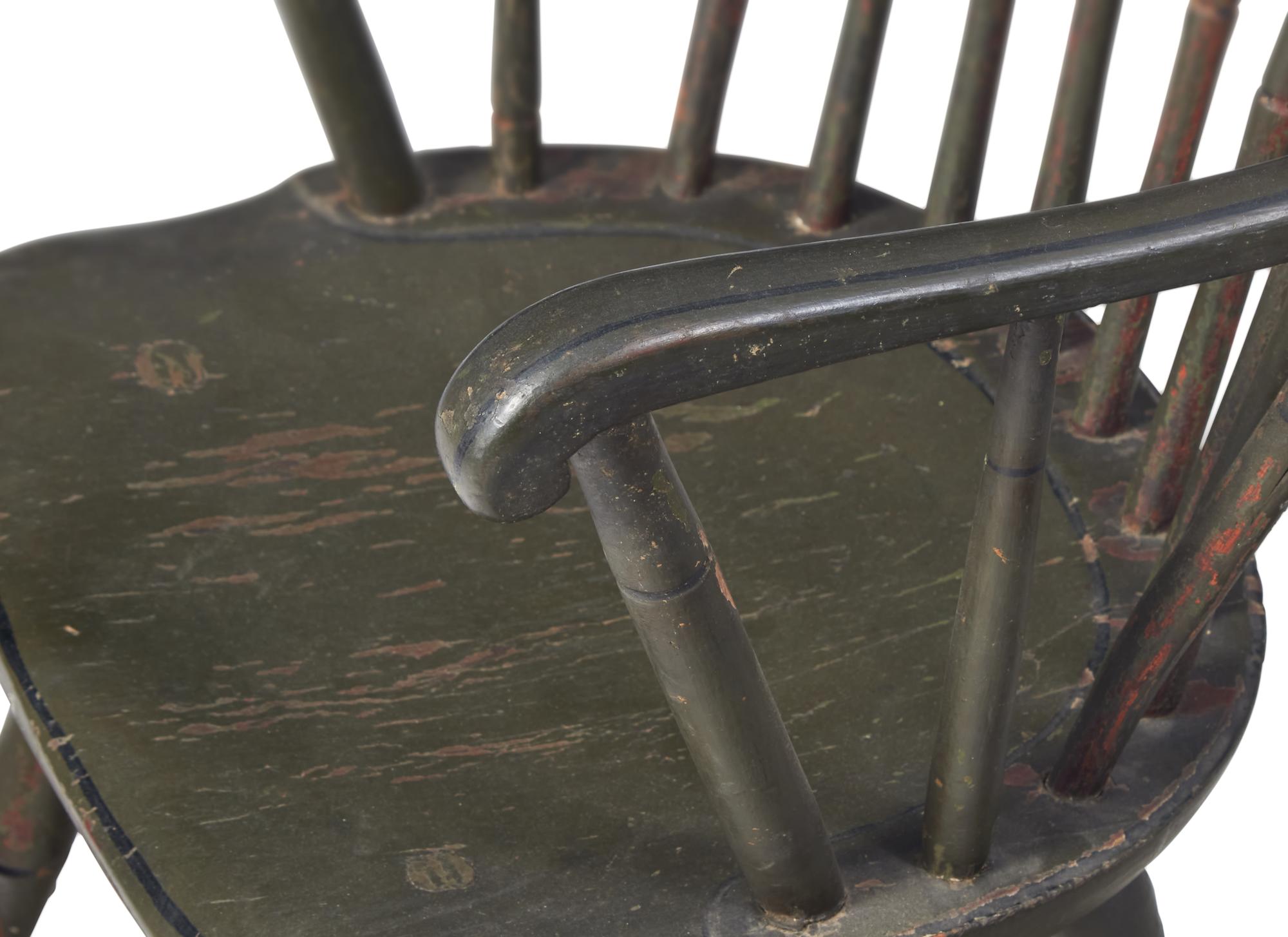 A Green-Painted Bamboo Turned Continuous Arm Windsor High Chair, Philadelphia, PA, Circa 1800