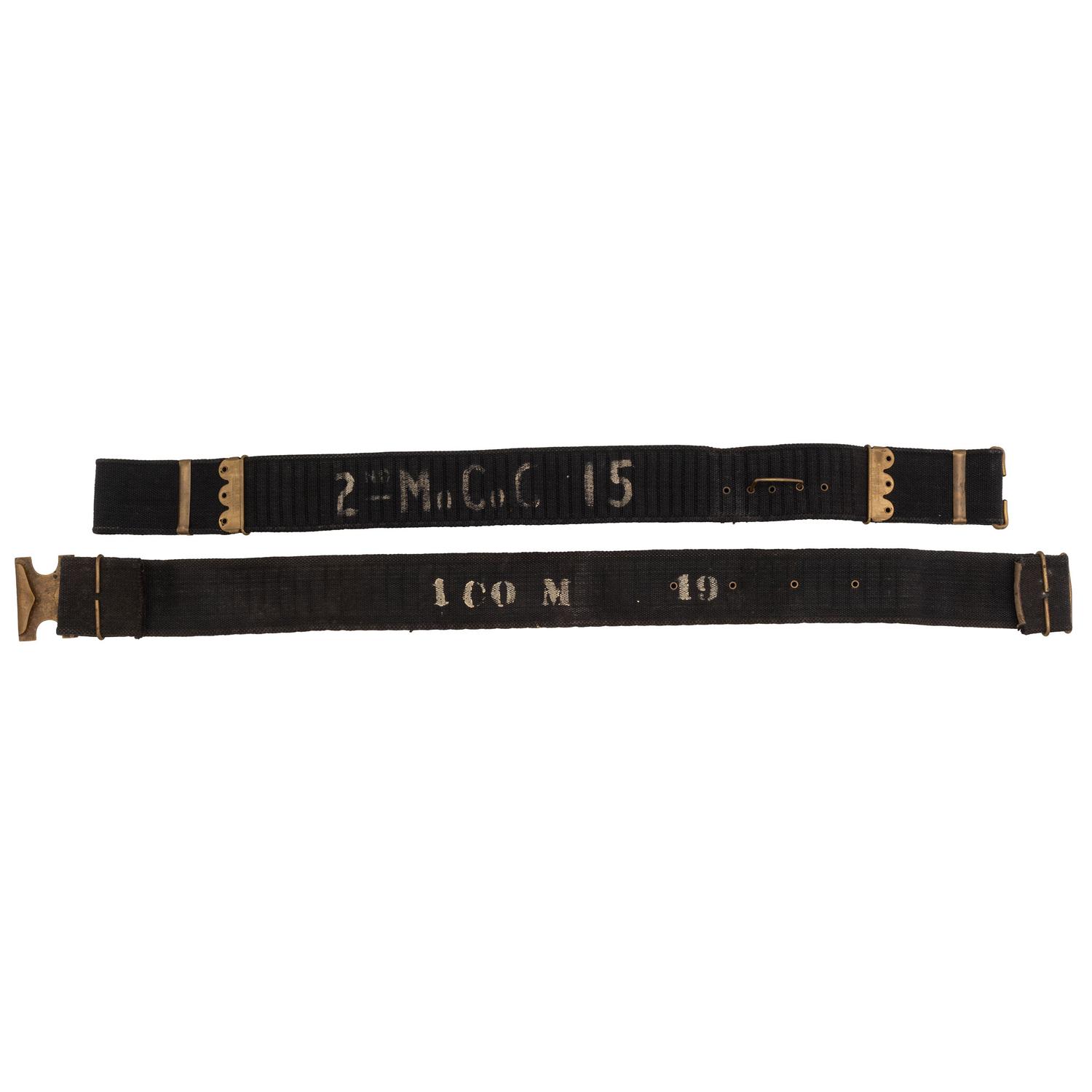 Two Blue US Mills Cartridge Belts: 1 Double Row Krag and 1 Single Row .45-70