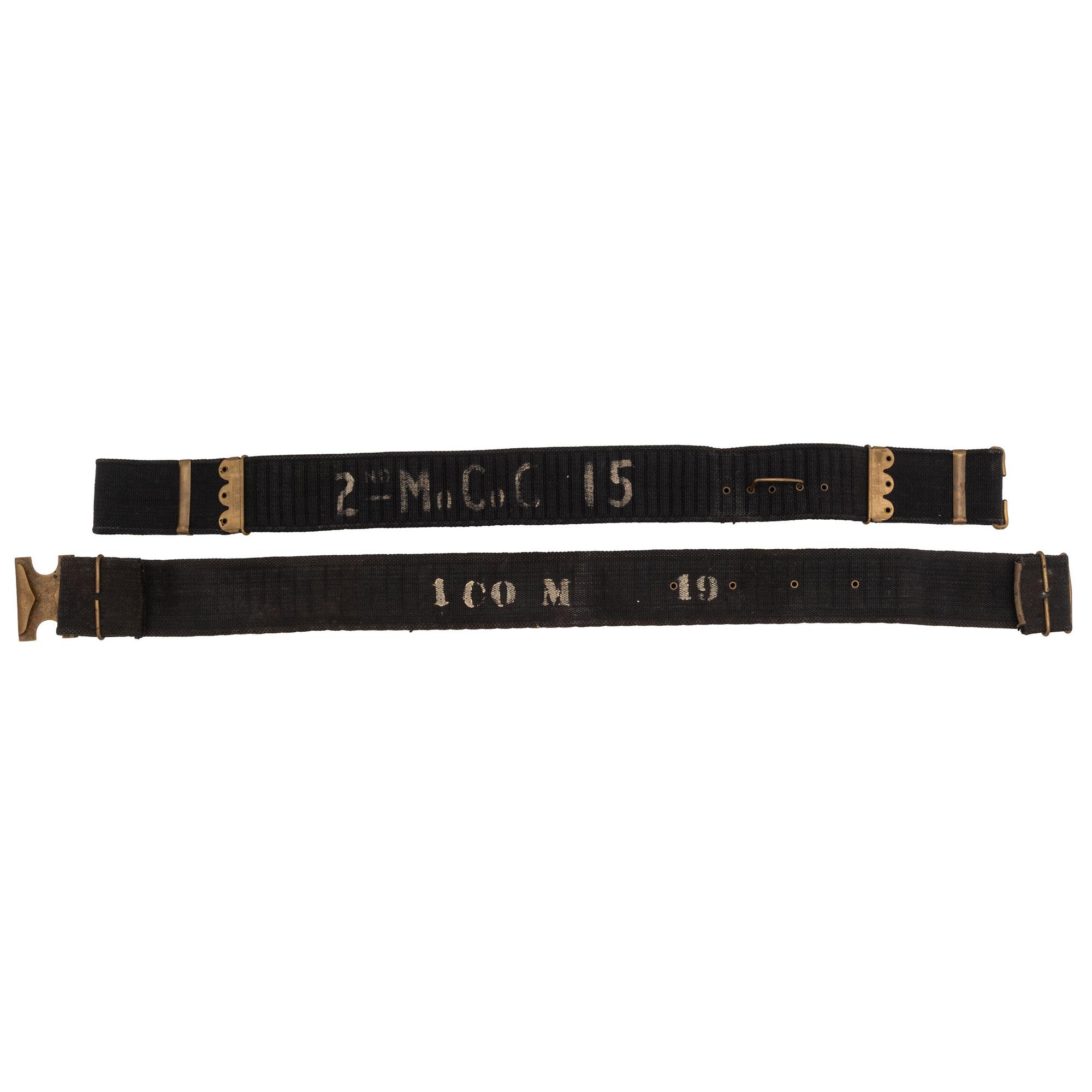 Two Blue US Mills Cartridge Belts: 1 Double Row Krag and 1 Single Row .45-70