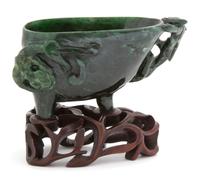 A Carved Spinach Jade Libation Cup — 20TH CENTURY