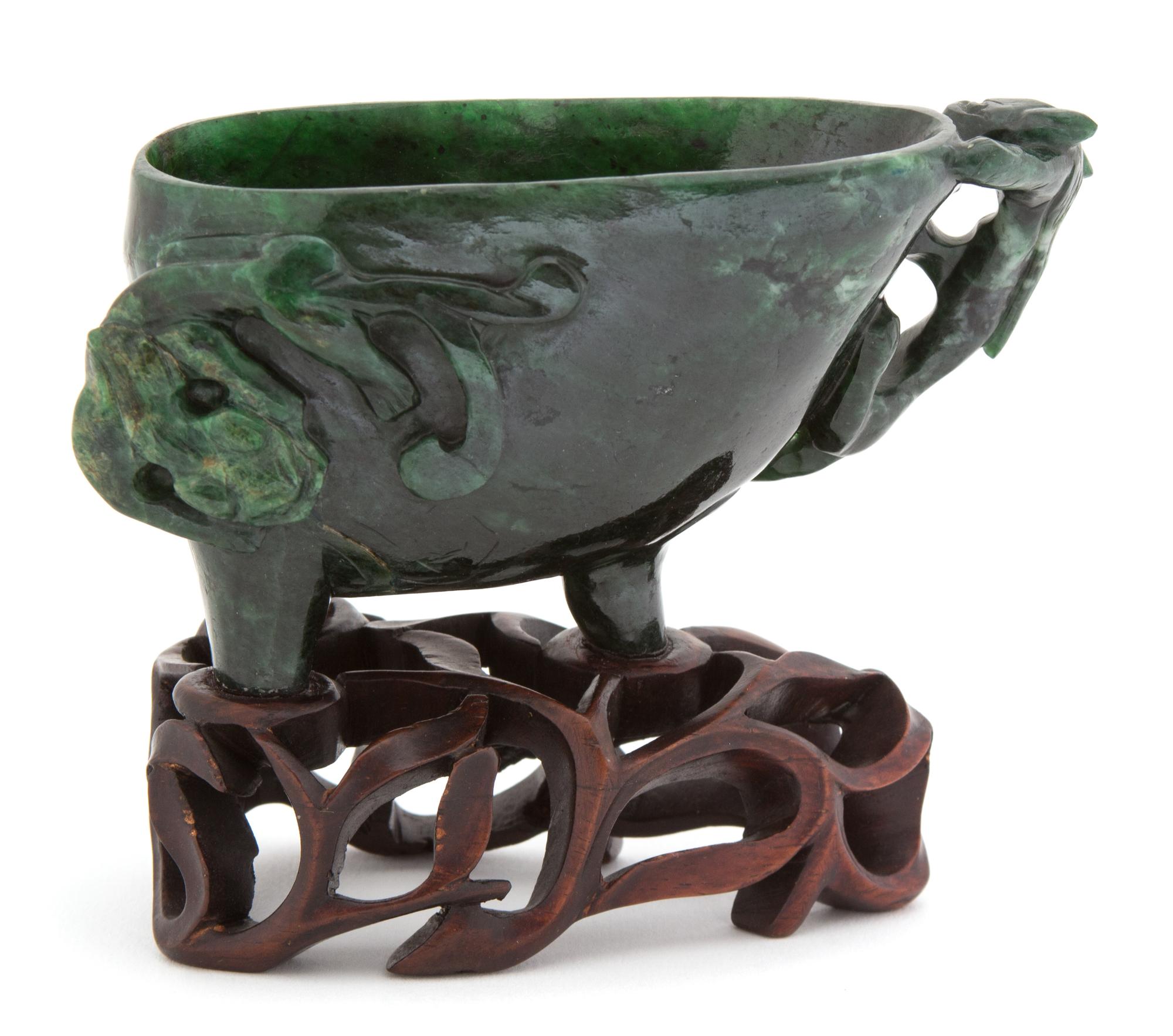 A Carved Spinach Jade Libation Cup — 20TH CENTURY
