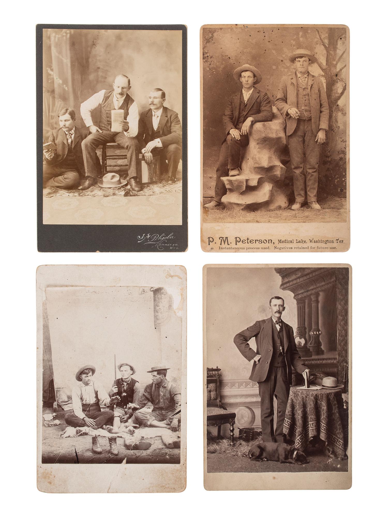 [WESTERN AMERICANA]. 4 cabinet cards, incl. man purported to be Tom Horn, credited to Pohjola, WY.