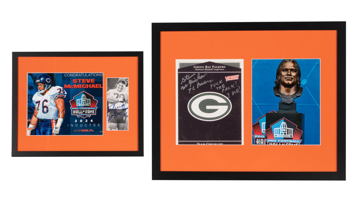 A Unique Chicago Bears Legend Steve McMichael Signed Autograph Display with One of a Kind Inscription