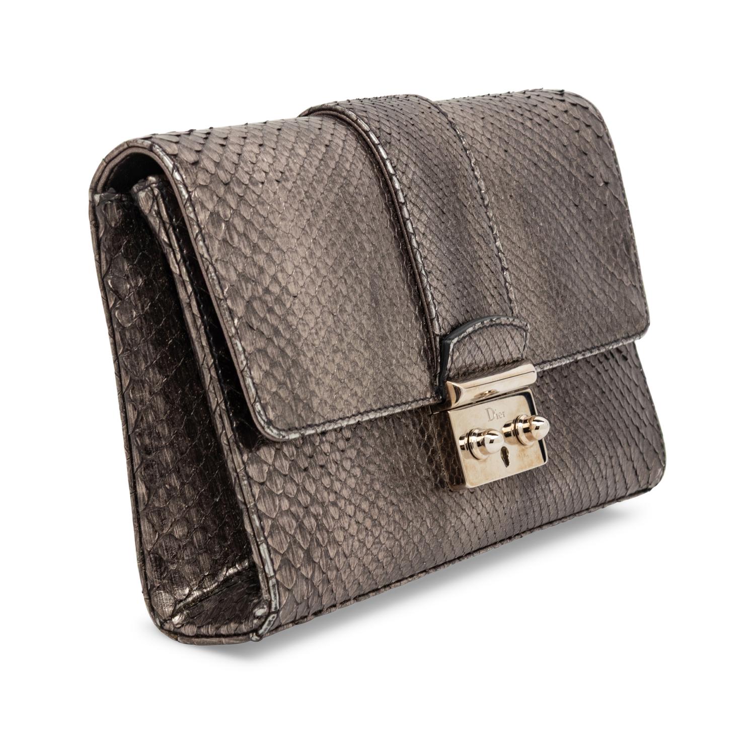 Dior, Metallic Pewter Snakeskin Clutch