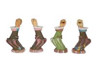Four Venetian Style Carved and Painted Arm-form Wall Sconces