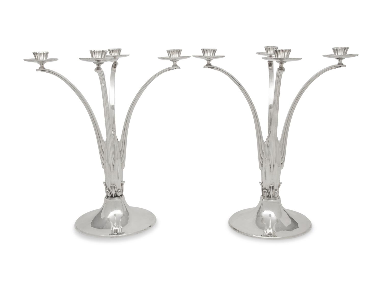 A Pair of English Silver Four-Light Candelabra