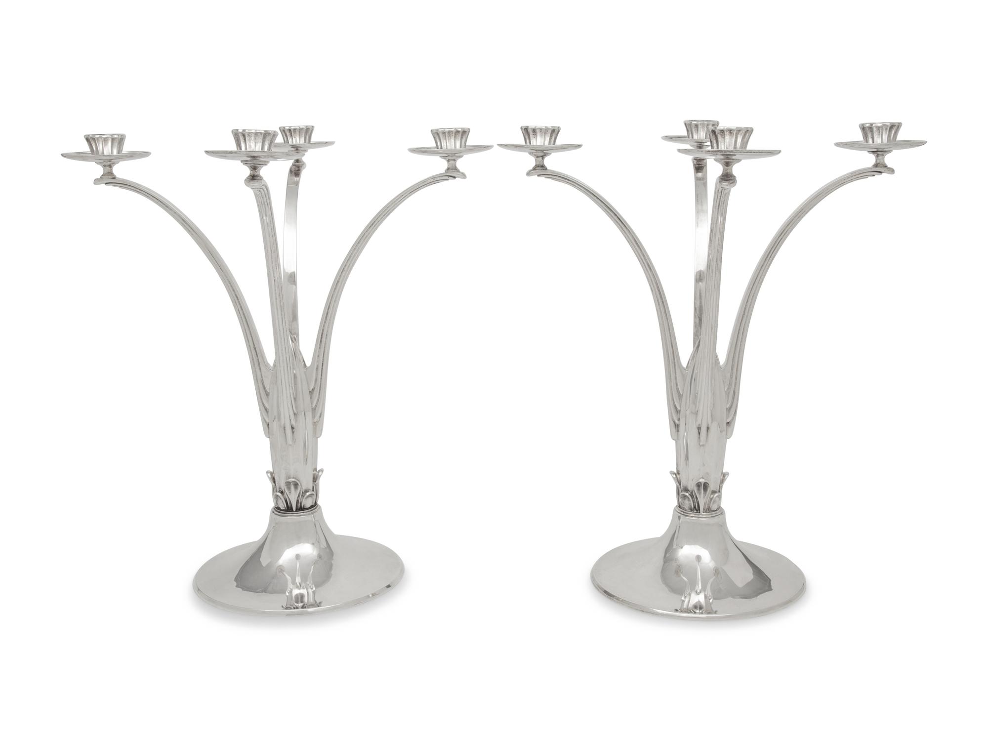 A Pair of English Silver Four-Light Candelabra