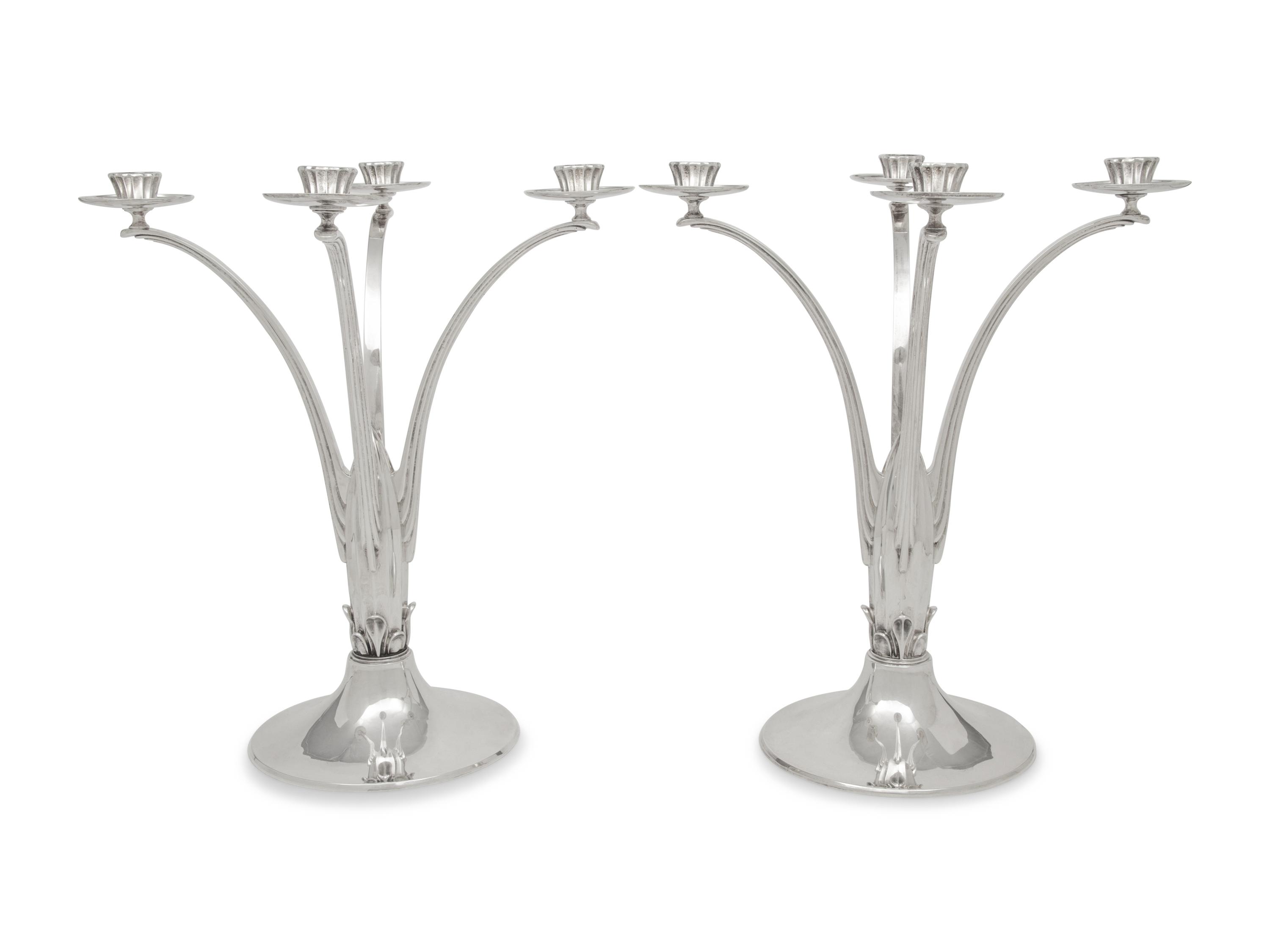 A Pair of English Silver Four-Light Candelabra