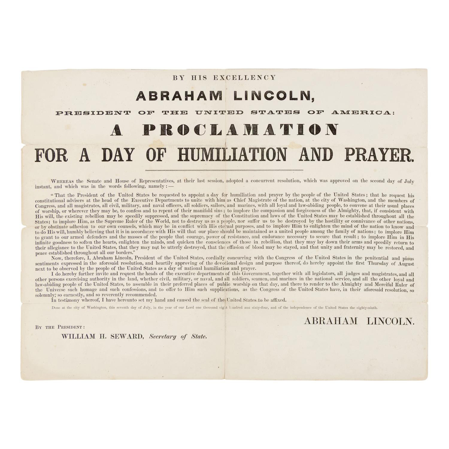 [LINCOLN, Abraham (1809-1865)]. A group of 3 Thanksgiving proclamations, comprising: