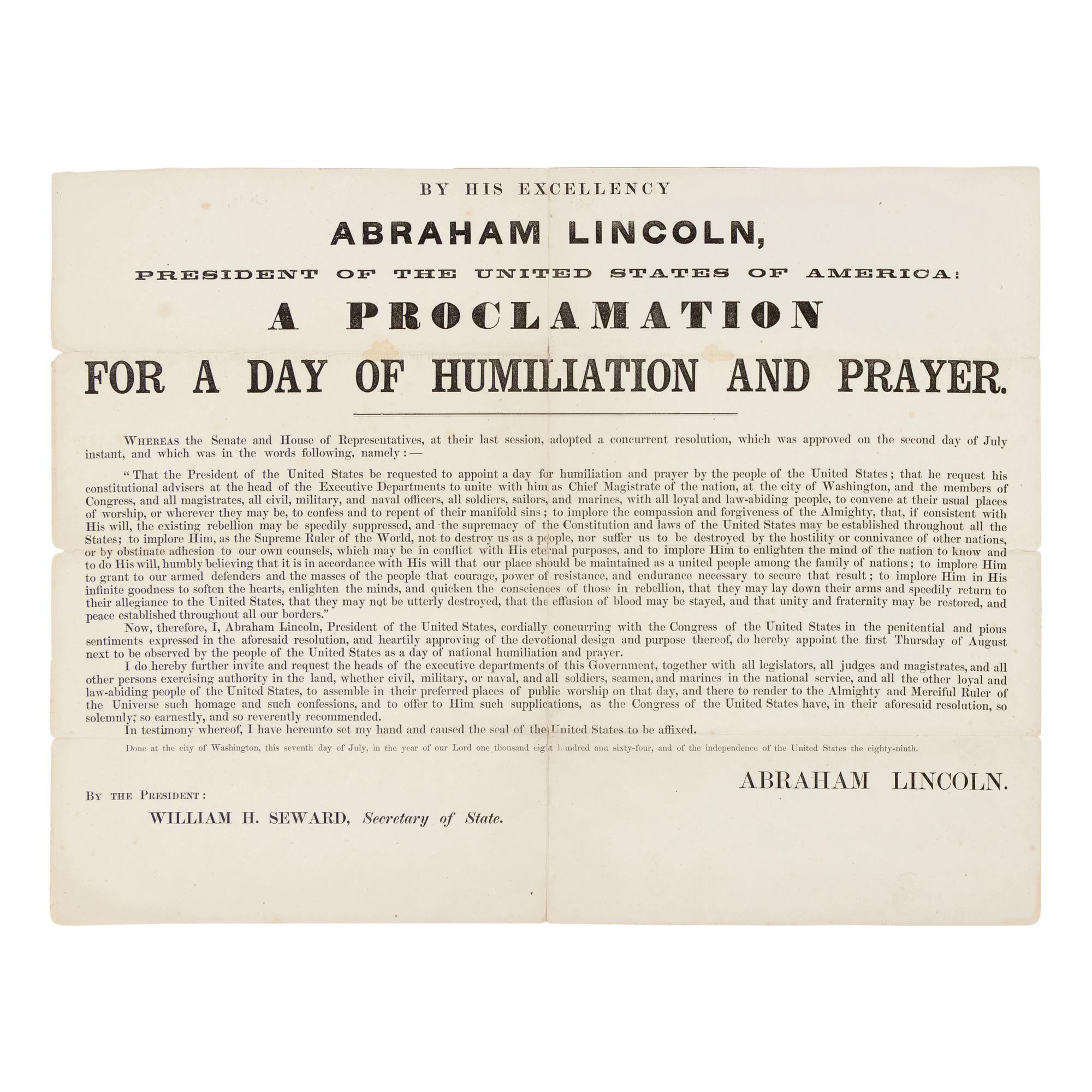 [LINCOLN, Abraham (1809-1865)]. A group of 3 Thanksgiving proclamations, comprising: