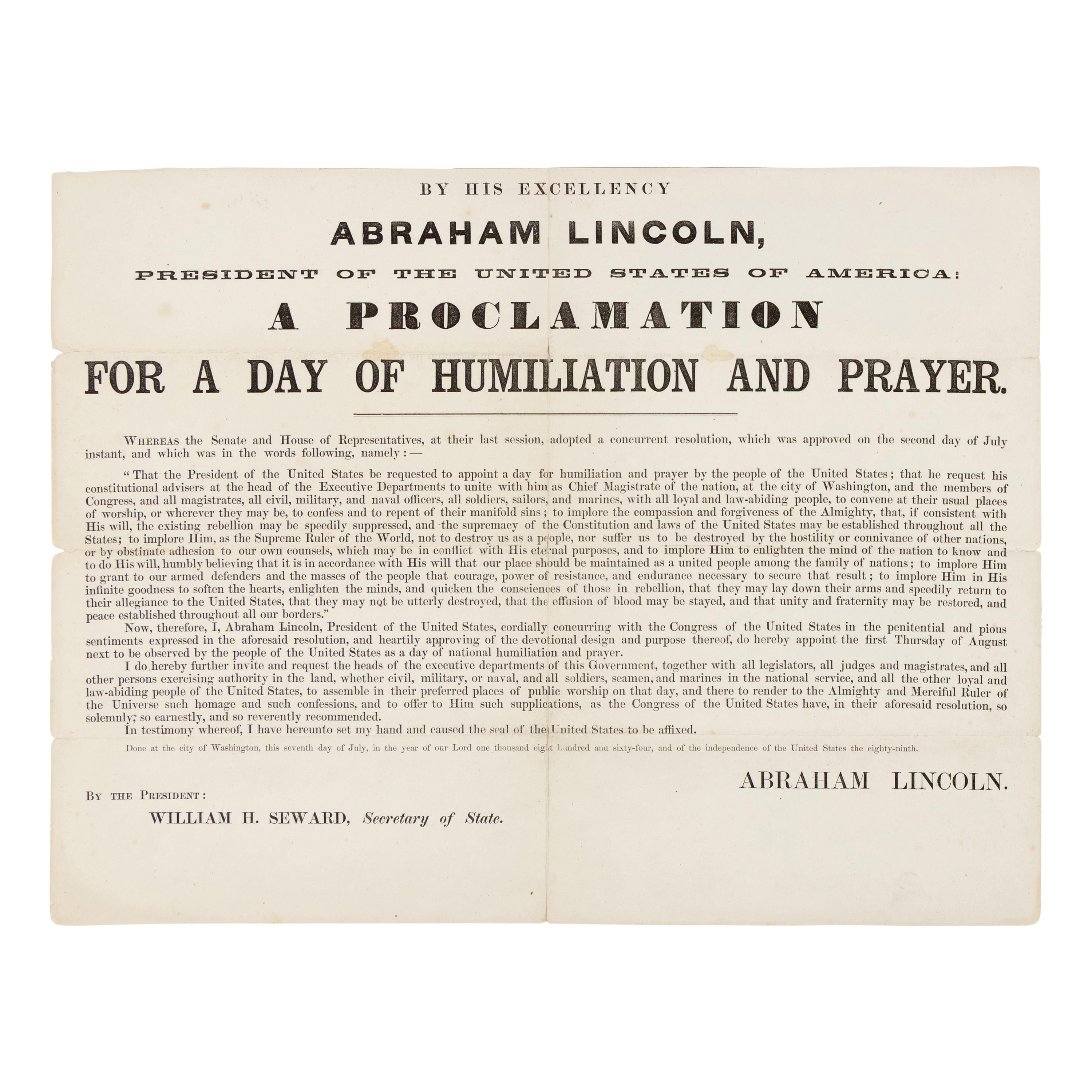 [LINCOLN, Abraham (1809-1865)]. A group of 3 Thanksgiving proclamations, comprising: