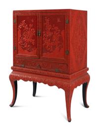 A Large Chinese Cinnabar Lacquer Chest on Stand