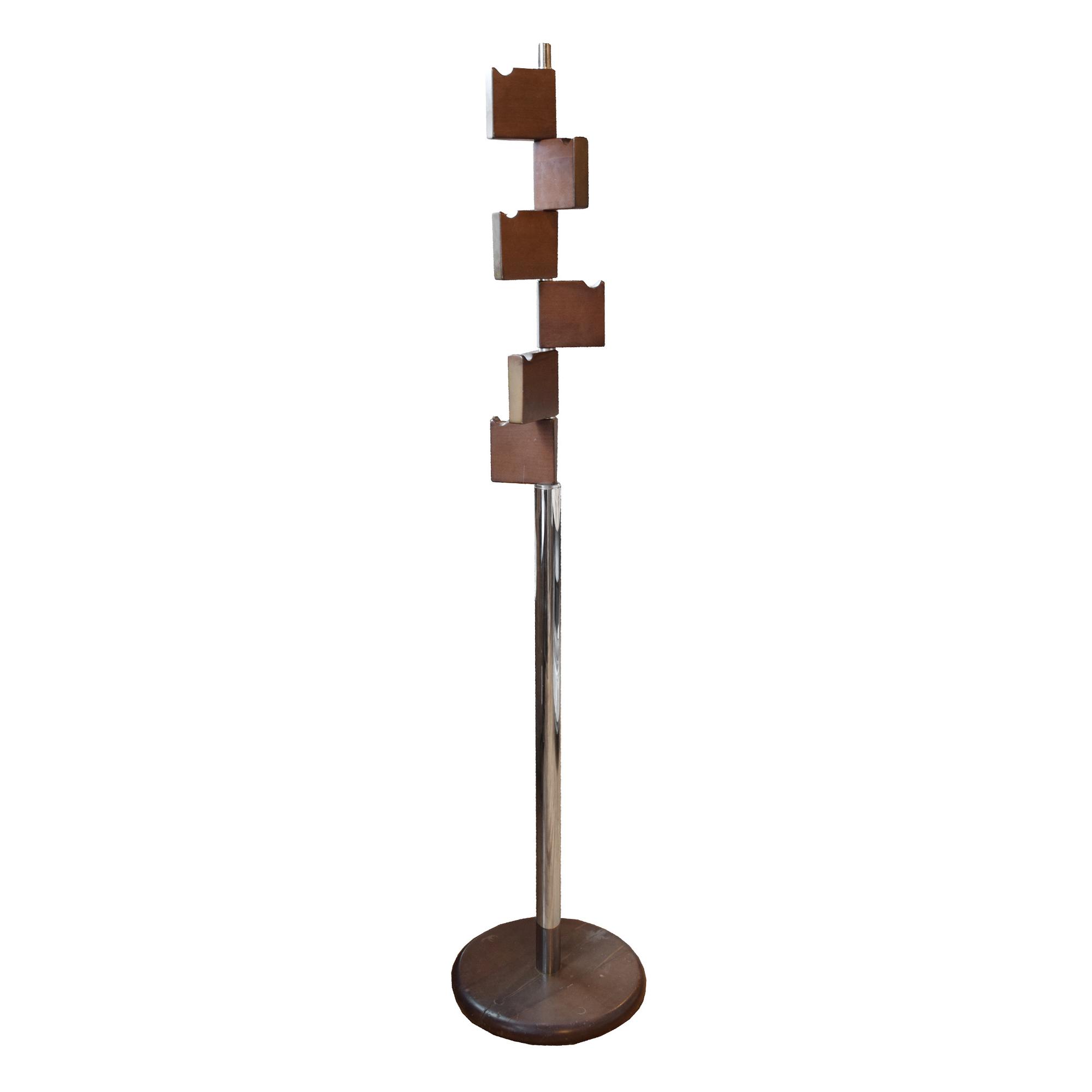 A Mid-Century Wood and Chrome Coat Rack 15" W x 15' D x 71" H — Italy, Mid-20th Century