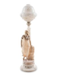 A Continental Carved Alabaster Figural Lamp