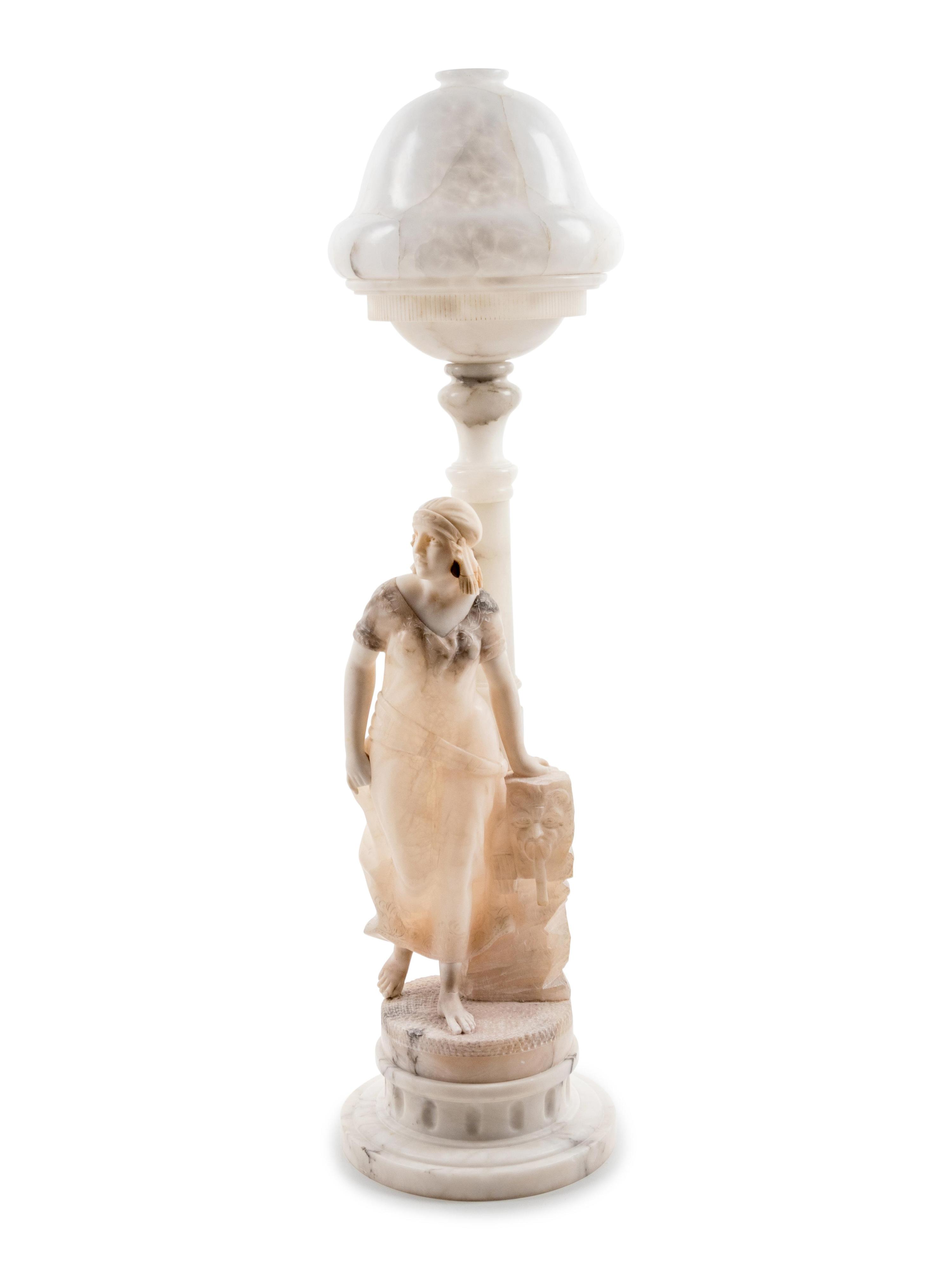 A Continental Carved Alabaster Figural Lamp