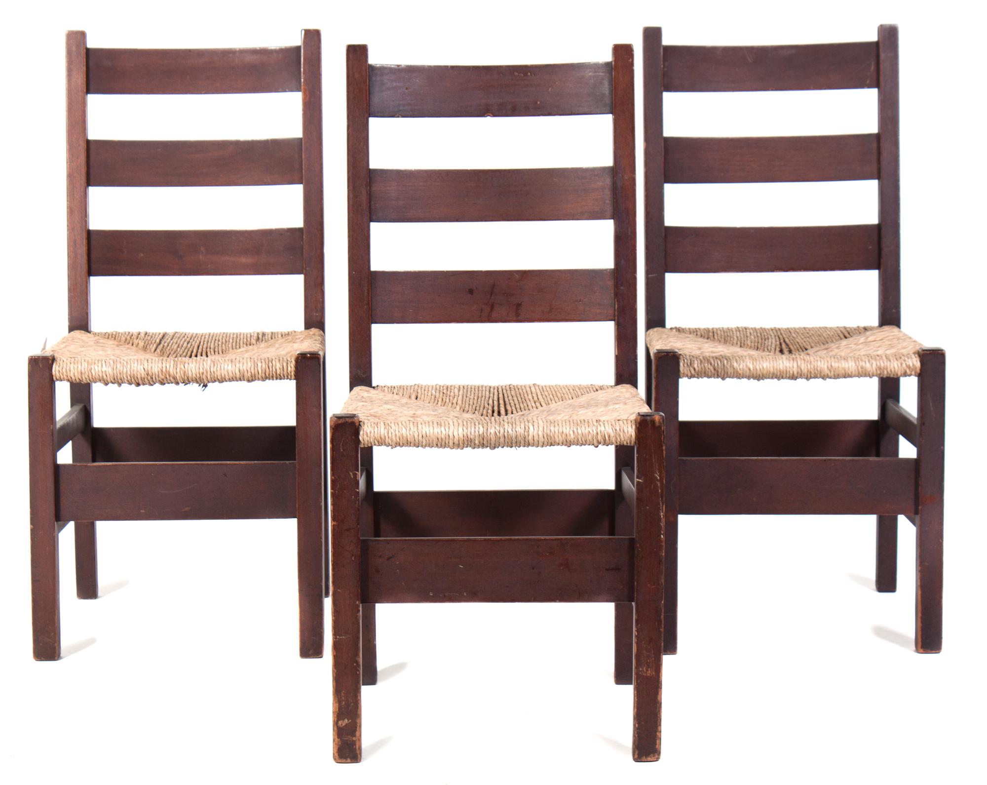 Three Mahogany Ladder Back Chairs Height 36 inches. — GUSTAV STICKLEY