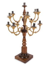 An Italian Parcel-Gilt Carved Fruitwood Thirteen-Light Candelabrum