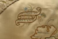 An Irish Embroidered and Chenille Decorated Map of Ireland on Silk